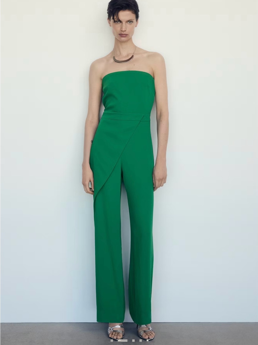 Mango Strapless Emerald Green Wide-Leg Jumpsuit